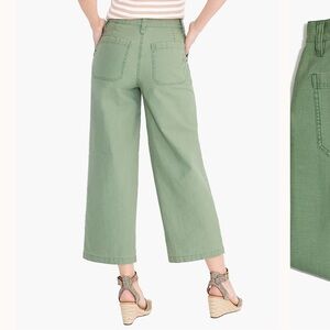 Like New J.Crew Factory Wide-Leg Button-Front Pant in Slub Cotton - Faded Moss